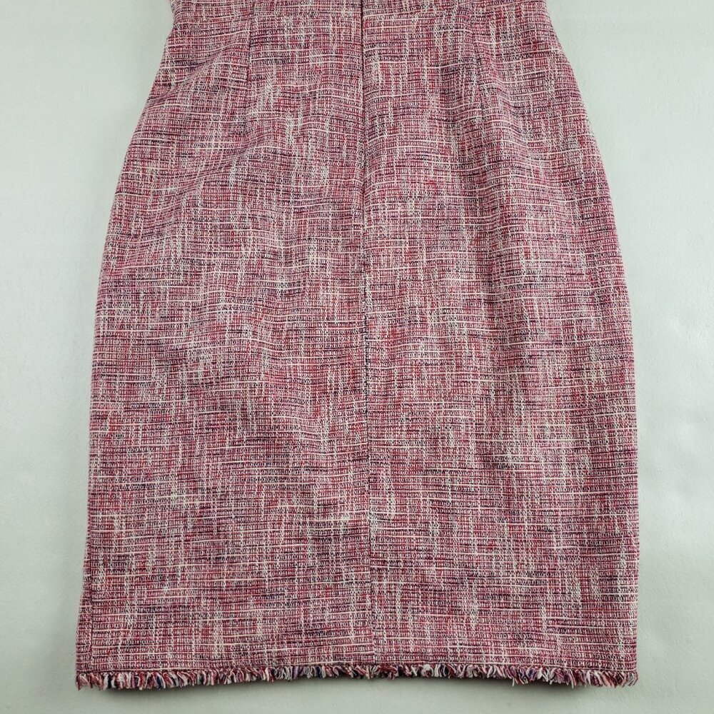 Banana Republic Tweed Fringe Dress Womens 4 Pink Sheath V Neck Faux Wrap - Picture 8 of 13